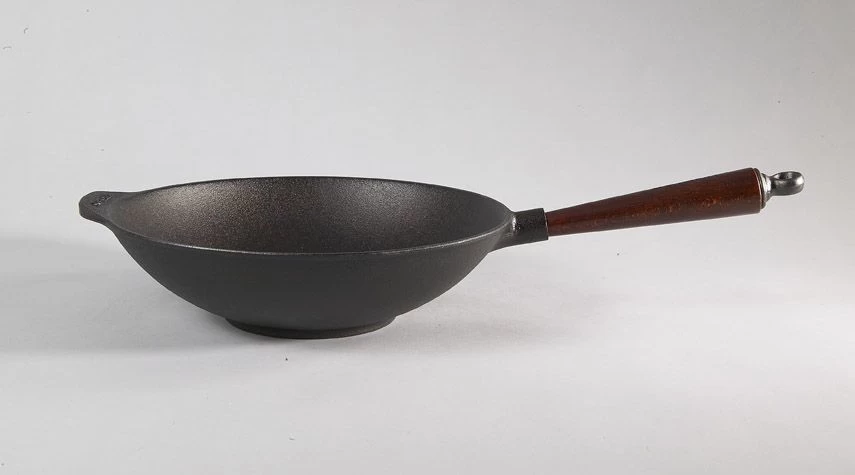 Poele Wok En Fonte Ø 30 Cm - Poignée Hêtre – Image 6