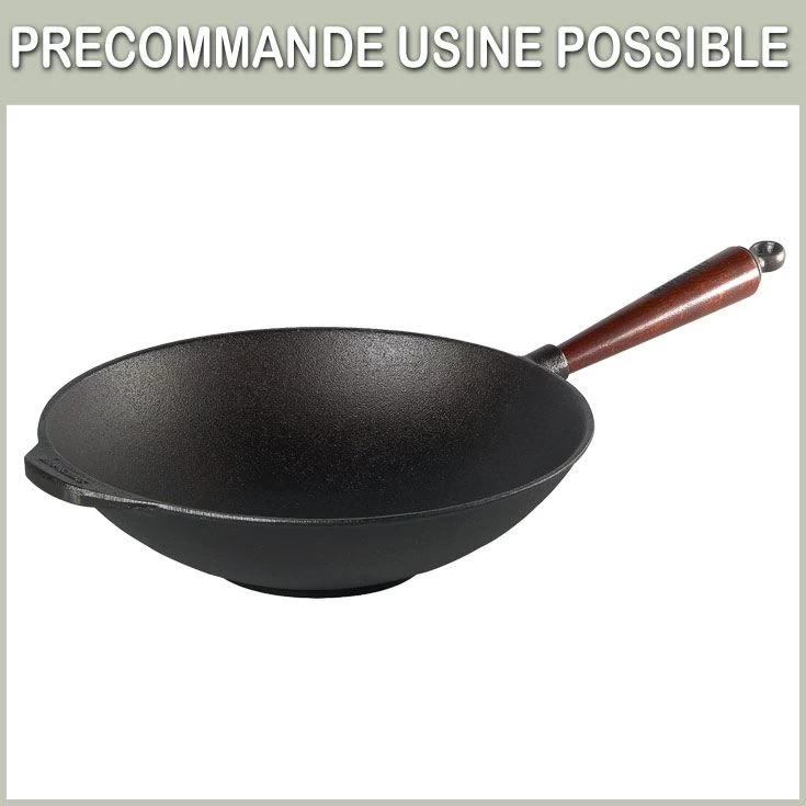 Poele Wok En Fonte Ø 30 Cm - Poignée Hêtre