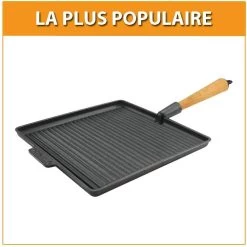 Poele 28 Cm Grill-Fonte-Poignée Hêtre Clair