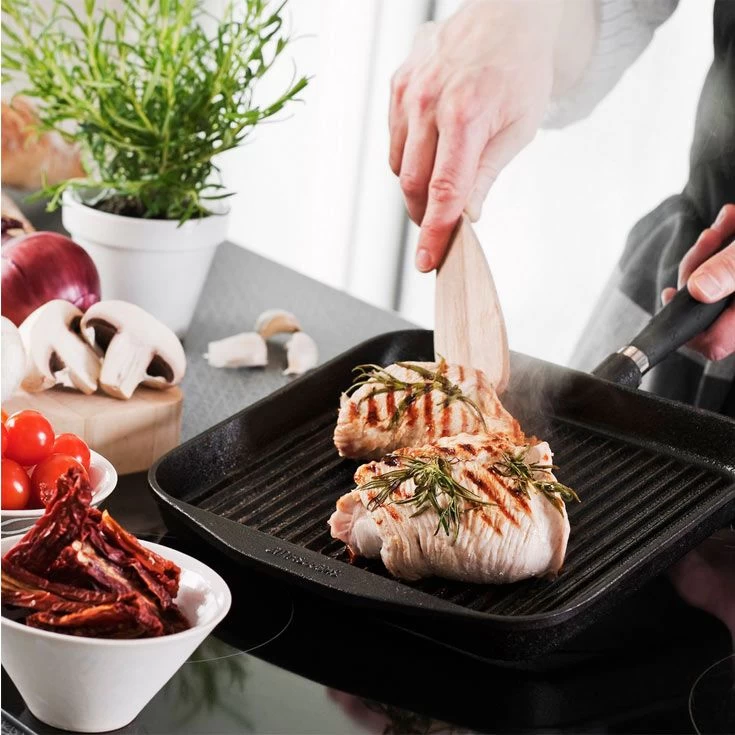 Poêle Grill Carrée 24x24 Cm - Poignée Hêtre – Image 8