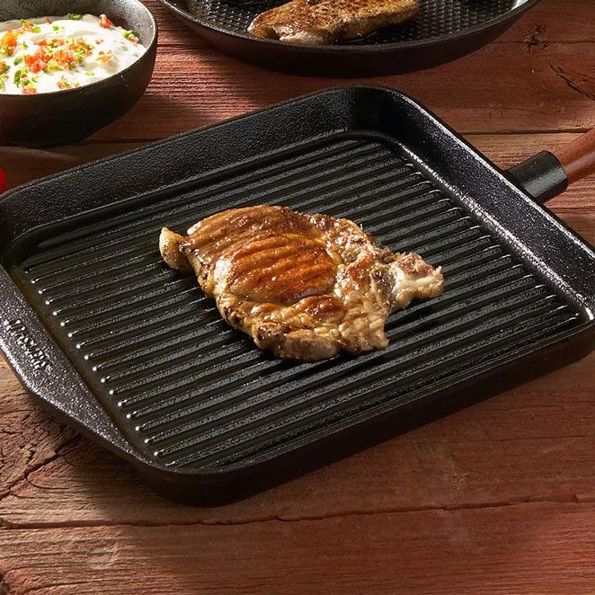 Poêle Grill Carrée 24x24 Cm - Poignée Hêtre – Image 7