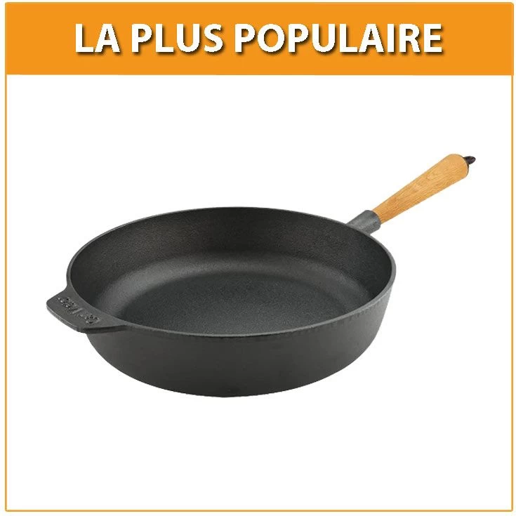 Sauteuse Fonte Ø 24 Cm - Poignée Hêtre Clair