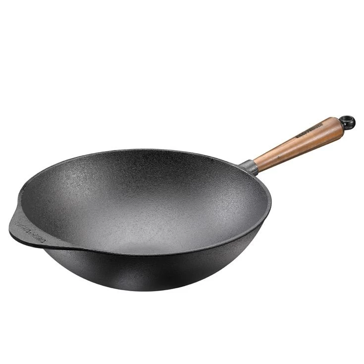 Poele Wok En Fonte Ø32 Cm - Poignée Noyer – Image 4